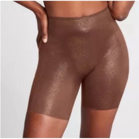 Assets By Spanx Other - Assets By SPANX Sheer Smoothing Mid Thigh Short Foiled Chocolate Glow Small NWT
